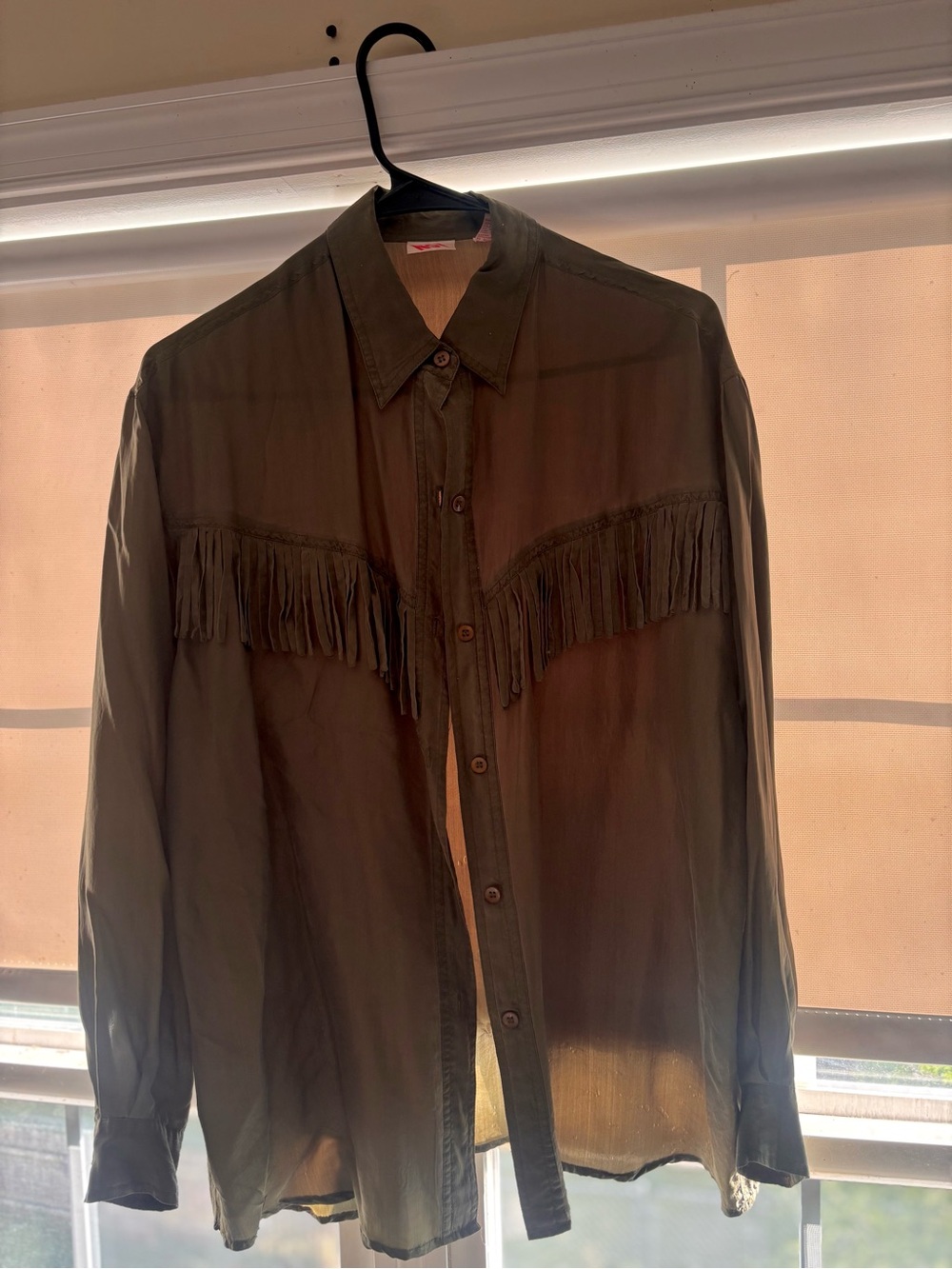 No Boundaries Olive Fringe Button-Down Shirt